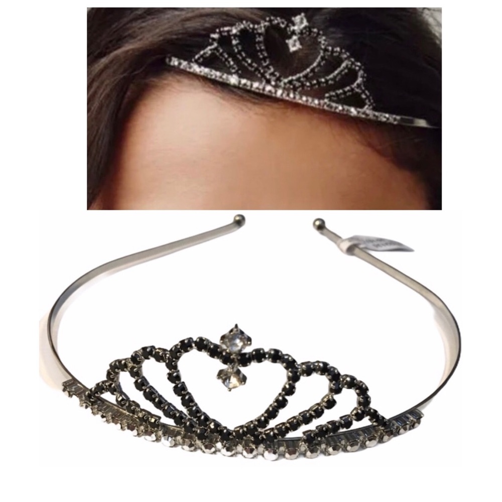 Free People Pretty in Punk Heart Tiara O/S Black Silver Stretchable Headband